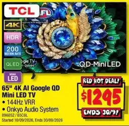 JB Hi-Fi TCL 65" 4K AI Google QD Mini LED TV offer