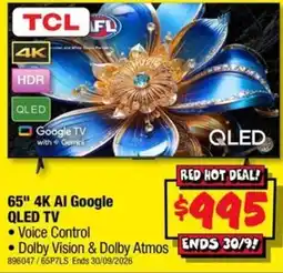 JB Hi-Fi TCL 65" 4K AI Google QLED TV offer