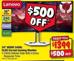 JB Hi-Fi Lenovo 34" WQHD 240Hz OLED Curved Gaming Monitor offer