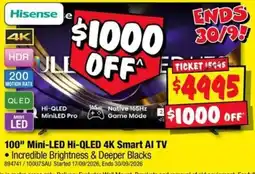 JB Hi-Fi Hisense 100" Mini-LED Hi-QLED 4K Smart AI TV offer
