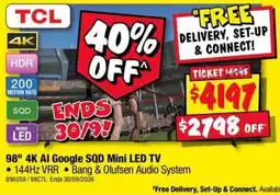 JB Hi-Fi TCL 98" 4K AI Google SQD Mini LED TV offer