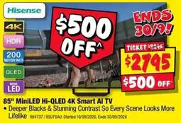 JB Hi-Fi Hisense 85" MiniLED Hi-QLED 4K Smart AI TV offer