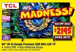 JB Hi-Fi TCL 85" 4K AI Google Premium SQD Mini LED TV offer