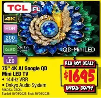 TCL 75" 4K AI Google QD Mini LED TV