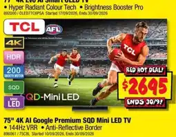 JB Hi-Fi TCL 75" 4K AI Google Premium SQD Mini LED TV offer