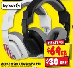 JB Hi-Fi Logitech Astro A10 Gen 2 Headset For PS5 offer