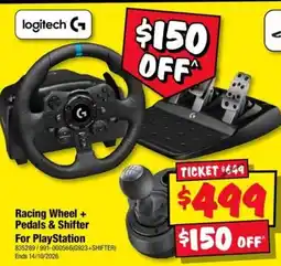 JB Hi-Fi Logitech Racing Wheel + Pedals & Shifter For PlayStation offer
