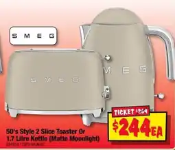 JB Hi-Fi SMEG 50's Style 2 Slice Toaster Or 1.7 Litre Kettle (Matte Moonlight) offer