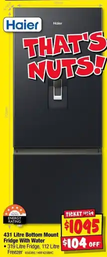 JB Hi-Fi Haier 431 Litre Bottom Mount Fridge With Water Freezer offer