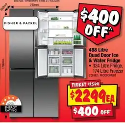 JB Hi-Fi Fisher & Paykel 498 Litre Quad Door Ice & Water Fridge offer