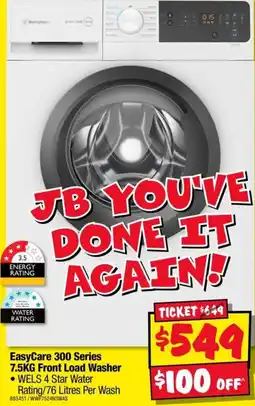 JB Hi-Fi Westinghouse EasyCare 300 Series 7.5KG Front Load Washer offer