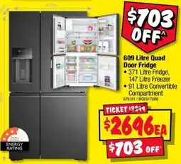 JB Hi-Fi 609 Litre Quad Door Fridge offer