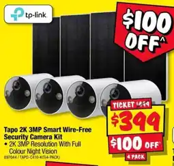 JB Hi-Fi Tapo 2K 3MP Smart Wire-Free Security Camera Kit offer