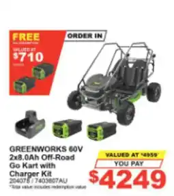 Total Tools Greenworks 60V 2x8.0Ah Off-Road Go Kart with Charger Kit offer