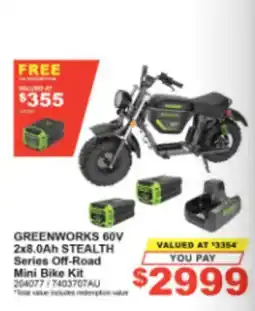 Total Tools Greenworks 60V 2x8.0Ah Stealth Series Off-Road Mini Bike Kit offer