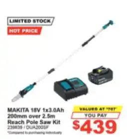 Total Tools Makita 18V 1x3.0Ah 200mm over 2.5m Reach Pole Saw Kit offer