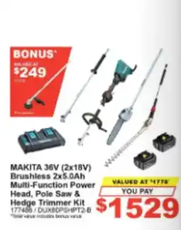 Total Tools Makita 36V Brushless 2x5.0Ah Multi-Function Power Head, Pole Saw & Hedge Trimmer Kit offer