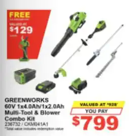 Total Tools Greenworks 60V 1x4.0Ah/1x2.0Ah Multi-Tool & Blower Combo Kit offer