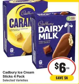 IGA Cadbury Ice Cream Sticks 4 Pack Selected Varieties offer