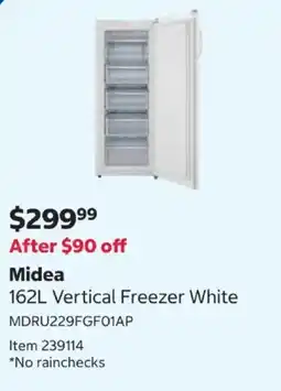 Costco Midea 162L Vertical Freezer White offer