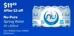 Costco Nu-Pure Spring Water offer