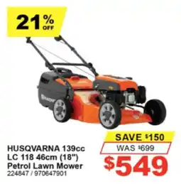 Total Tools Husqvarna 139cc LC 118 46cm (18") Petrol Lawn Mower offer
