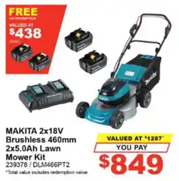 Total Tools Makita 2x18V Brushless 460mm 2x5.0Ah Lawn Mower Kit offer