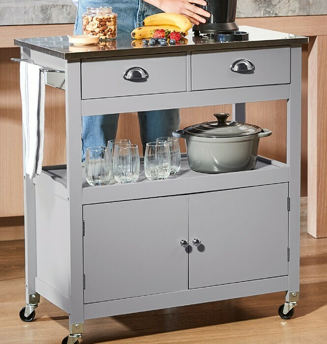 Grey Stainless Steel Top Trolley offer at Kmart