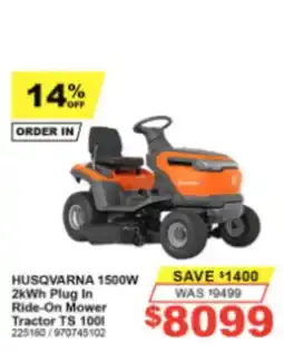 Total Tools Husqvarna 1500W Ride-On Mower Tractor TS 100I offer