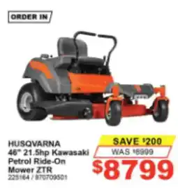 Total Tools Husqvarna 46" 21.5hp Kawasaki Petrol Ride-On Mower ZTR offer