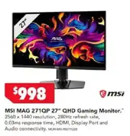 Harvey Norman MSI MAG 271QP 27" QHD Gaming Monitor offer