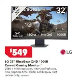 Harvey Norman LG 32" UltraGear QHD 1000R Curved Gaming Monitor offer