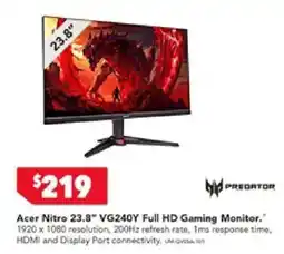 Harvey Norman Acer Nitro 23.8" VG240Y Full HD Gaming Monitor offer