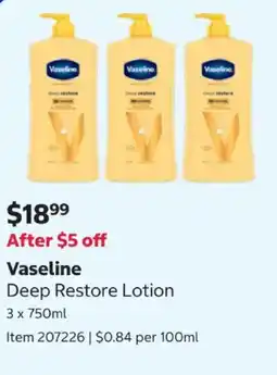 Costco Vaseline Deep Restore Lotion offer