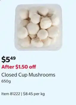 Costco Closed Cup Mushrooms offer