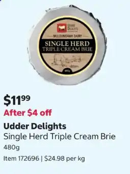 Costco Udder Delights Single Herd Triple Cream Brie offer