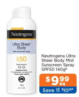 Good Price Pharmacy Neutrogena Ultra Sheer Body Mist Sunscreen Spray SPF50 offer
