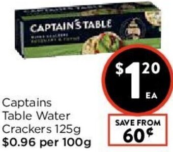 Foodworks Captains Table Water Crackers 125g offer