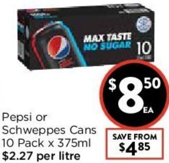 Foodworks Pepsi Or Schweppes Cans offer