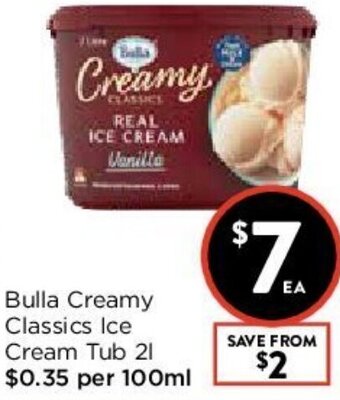 Foodworks Bulla Creamy Classics Ice Cream Tub 2L offer