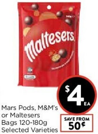 Foodworks Mars Pods, M&M's Or Maltesers Bags 120-180g offer