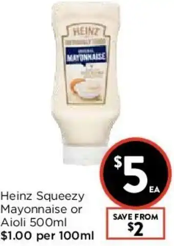 Foodworks Heinz Squeezy Mayonnaise Or Aioli 500ml offer