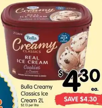 Spar Bulla Creamy Classics Ice Cream 2L offer