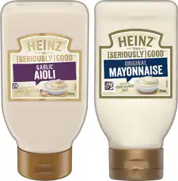 IGA Heinz Seriously Good Aioli or Mayonnaise 295mL Selected Varieties offer