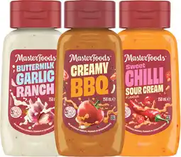 IGA NEW MasterFoods Squeezy Buttermilk Garlic Ranch, Creamy BBQ or Sweet Chilli Sour Cream 250mL offer