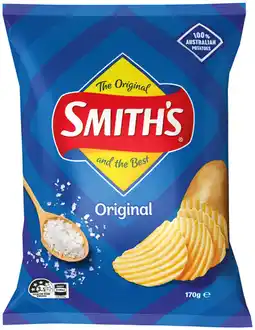 IGA Smith’s Crinkle Cut Chips 150-170g or Double Crunch Chips 150g Selected Varieties offer