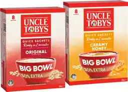 IGA Uncle Tobys Big Bowl Oats Quick Sachets Selected Varieties offer
