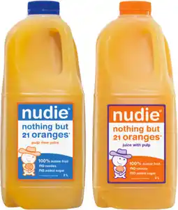 IGA Nudie Orange Juice with Pulp or Pulp Free 2 Litre offer