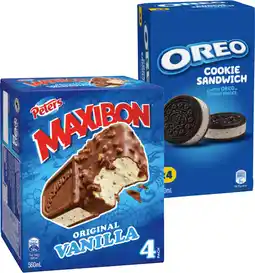 IGA Peters Maxibon 4 Pack or Oreo Ice Cream 4 Pack Selected Varieties offer
