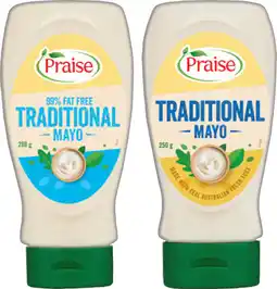 IGA Praise Traditional Squeeze Mayo 250g or 99% Fat Free Mayo 280g offer
